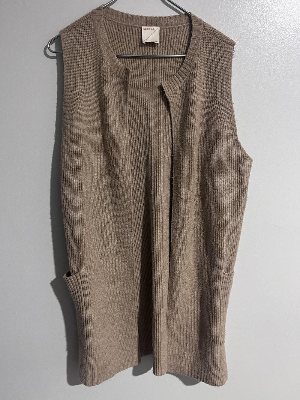 KERISMA Vest Womens S/M Beige Chunky-Knit Open Pocket Sweater Casual Relaxed